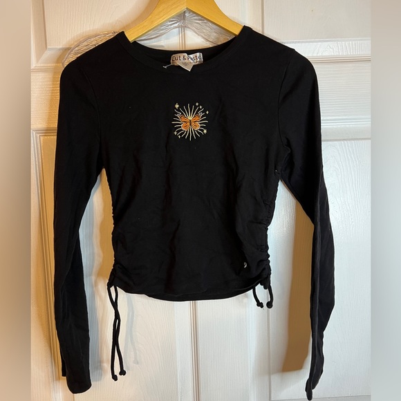 COPY - Cut & Paste Sz Large Black Side Cinched Shirt 90's Embroidered Sun - Picture 1 of 5